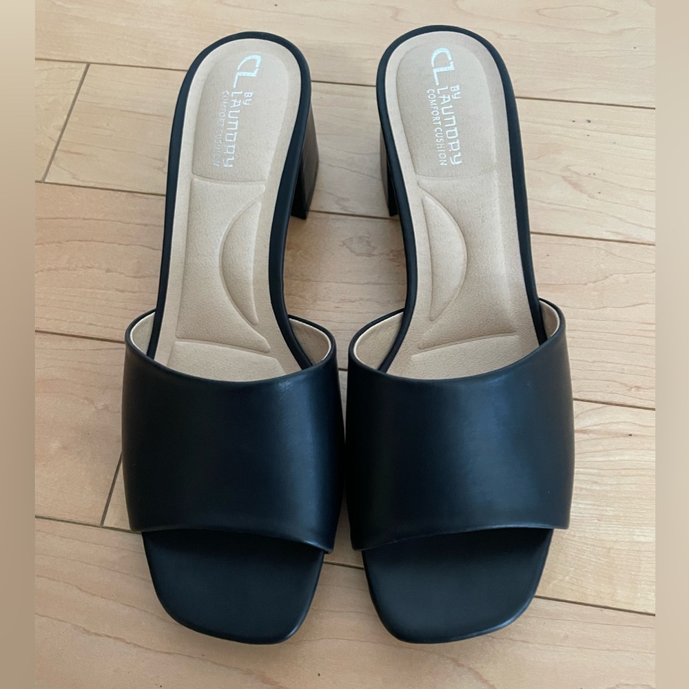 Black leather 1.5 inch block heel - never worn